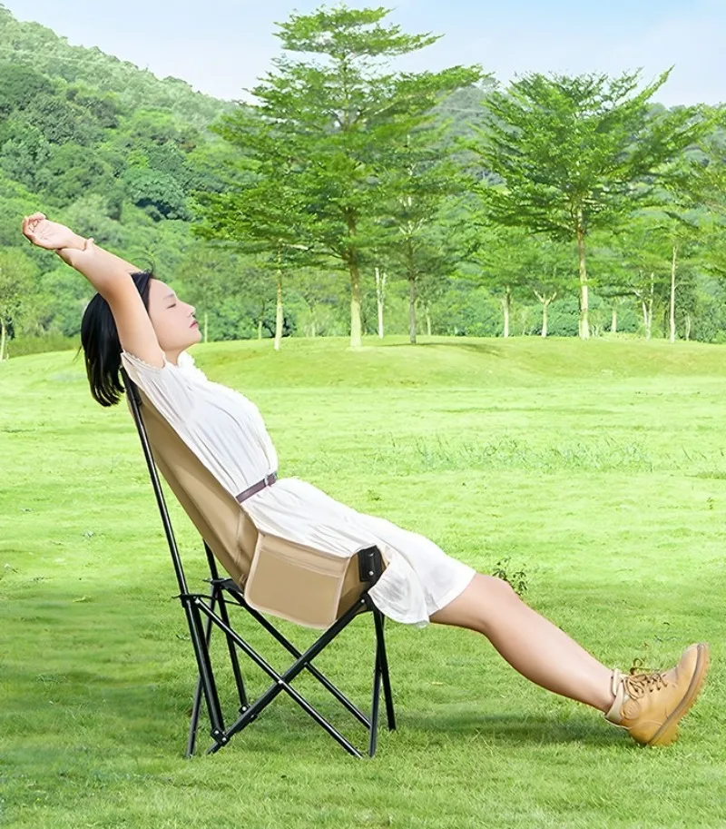 Outdoor Folding Chair Picnic Camping Portable High Back Chair Folding Moon Chair High Back Adjustment Beach image 2