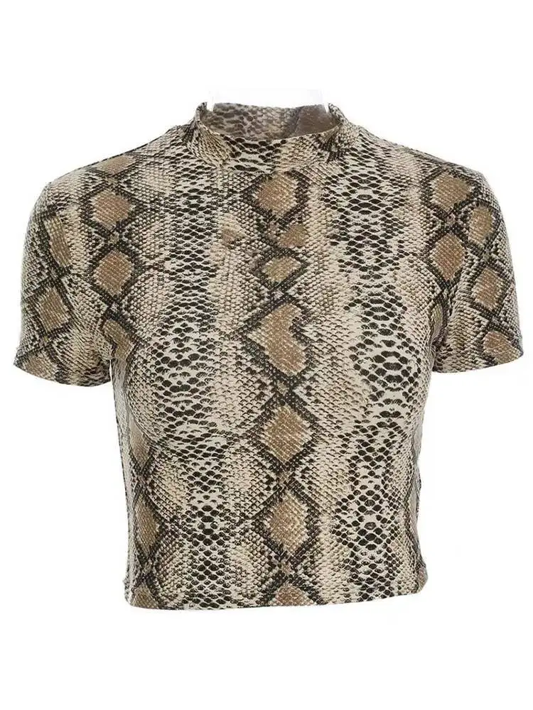 Sexy Vrouwen Snake Print Slim Primer Hoge Kraag Vest Haruku Crop Tank Top T-shirt Femme Meisjes Camis Tops