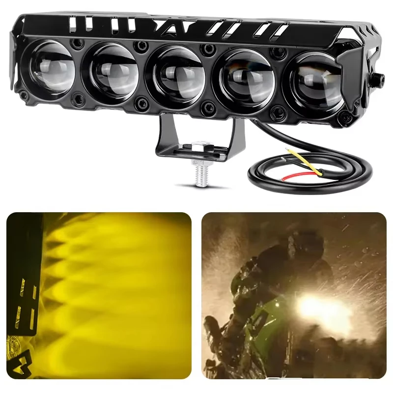 

Motorcycle LED 5 Lens Spotlight White Yellow High Low Beam 28W 3570 Headlight Auxiliary Driving Lamp Universal Moto Accessories