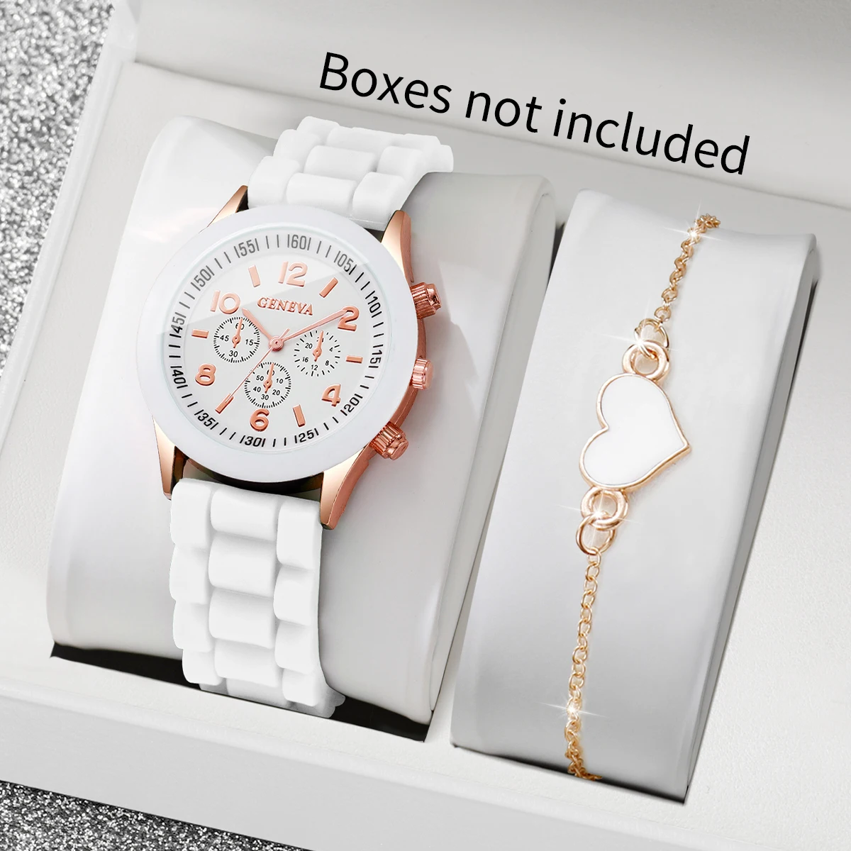 2PCS Fashion Silicone Women Quartz Watch With Heart Bracelet Set Ladies Casual Analog Wristwatches Relogio Feminino（Without Box）