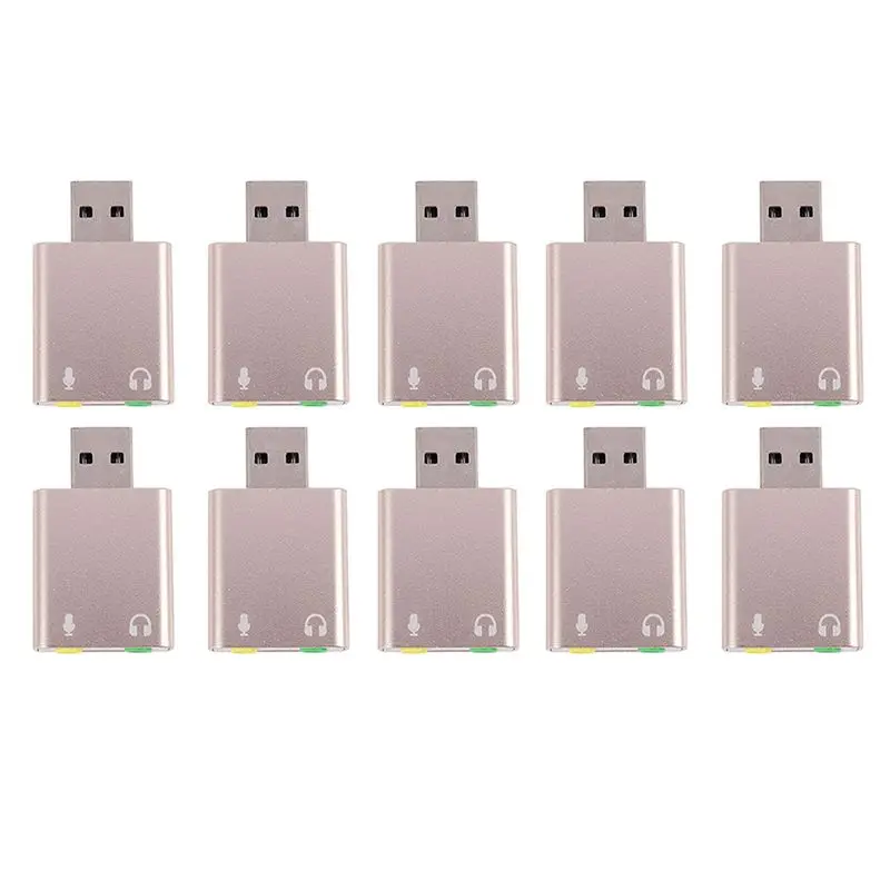 

10X USB-звуковая карта 7.1, внешний USB-адаптер для разъема 3,5 мм, стереофоническая аудиокарта с микрофоном для ПК, компьютера, ноутбука