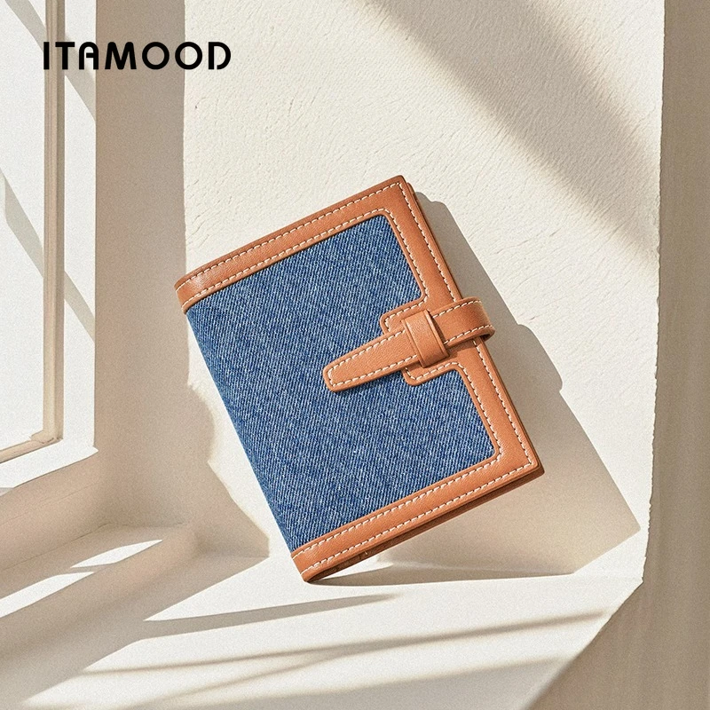 

ITAMOOD Women's Wallet Original Designer Brand Denim Card Holder Collect Change Purse Folding Multi Slot Leather Clutch Bag Gift