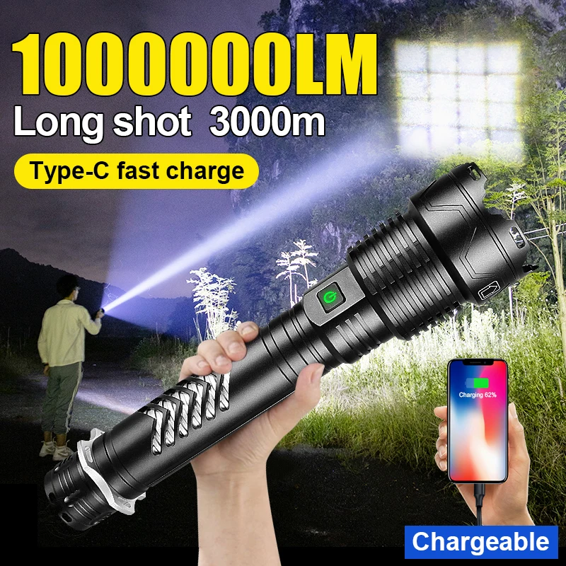 

Ultra Powerful LED Flashlight Rechargeable USB Long Range 3000M Flashlights 18650 26650 Tactical Torch Emergency Lantern Fishing