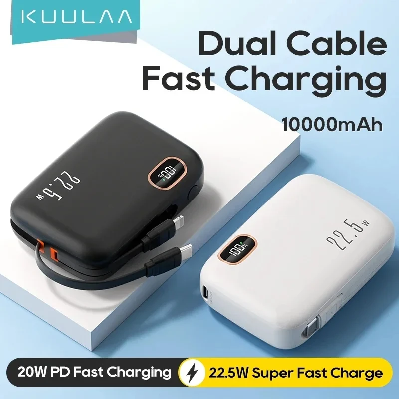 Kuulaa 10000mah power bank 22.5w três portas de carregamento powerbank com tipo-c cabo relâmpago pd qc3.0 carregador para iphone samsung