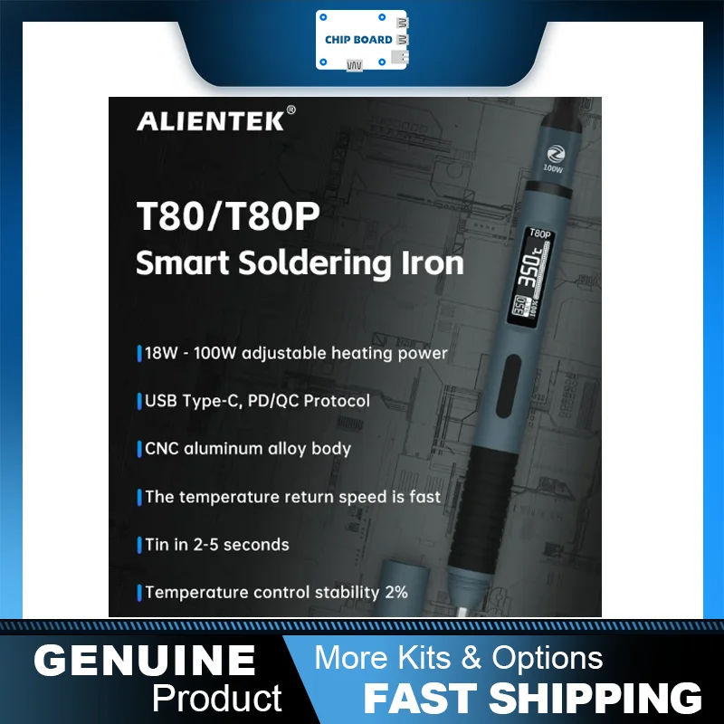 ALIENTEK T80/T80P delivers adjustable 80-450°C temperature with 20V DC and 100W power for accurate portable repair tasks