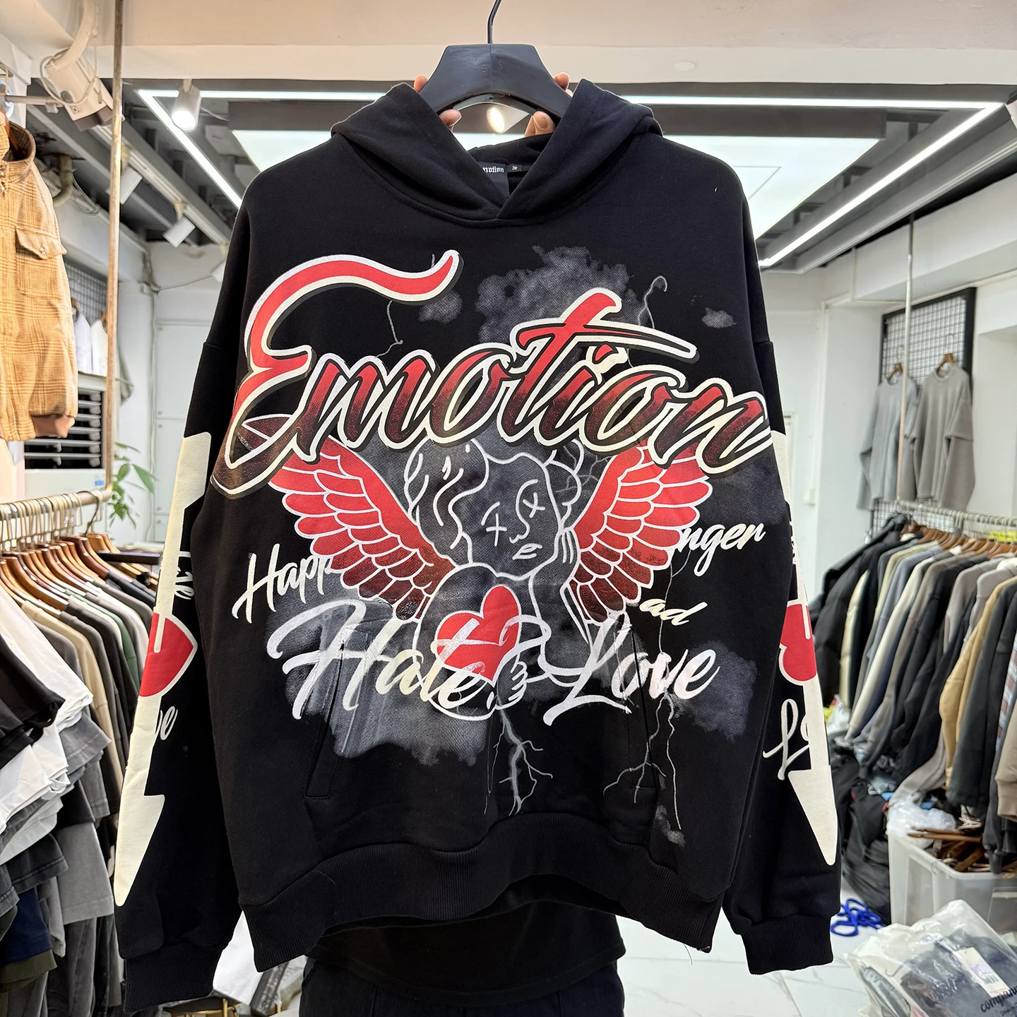 

Винтажная толстовка с капюшоном fiti Angel Letter Print Fce Long Sve Уличная одежда Повседневная модная толстовка для молодежи