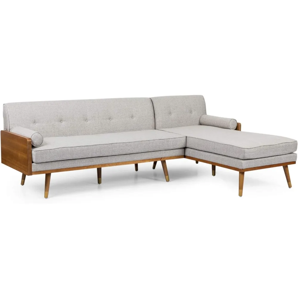 Harriet Sectional, Beige, Dark Walnut