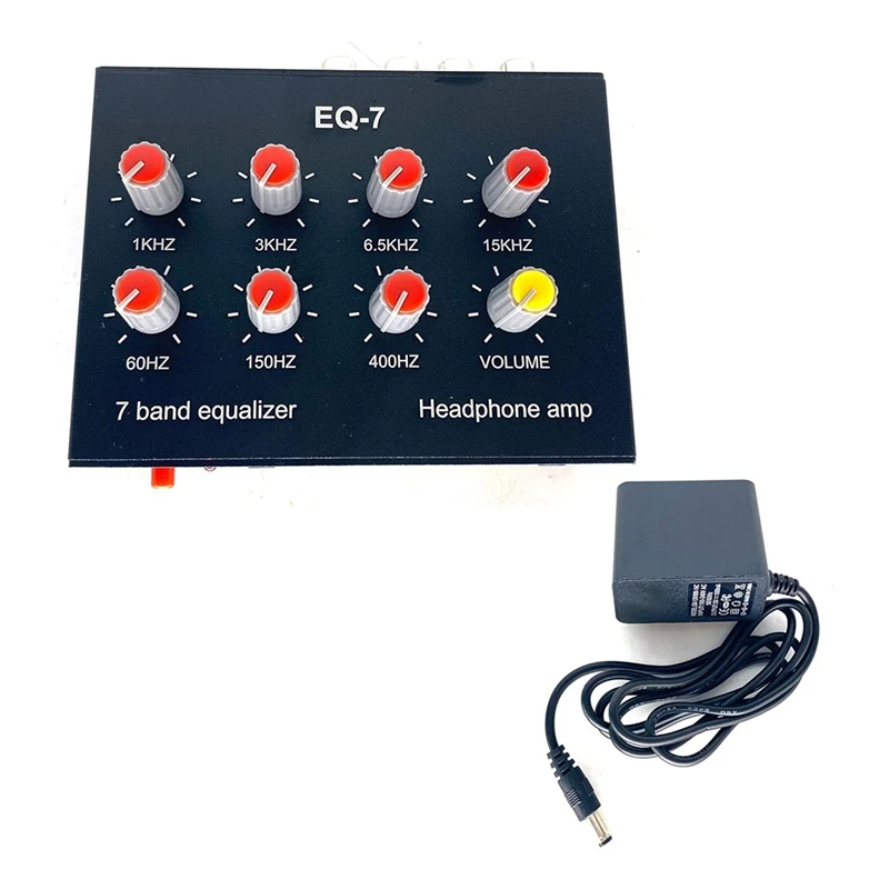 Audio Signal Headset Amplificador, 7-Band EQ Equalizer, 2 Channel Digital Sound Equalizer, 12V Power Adapter, EQ-7