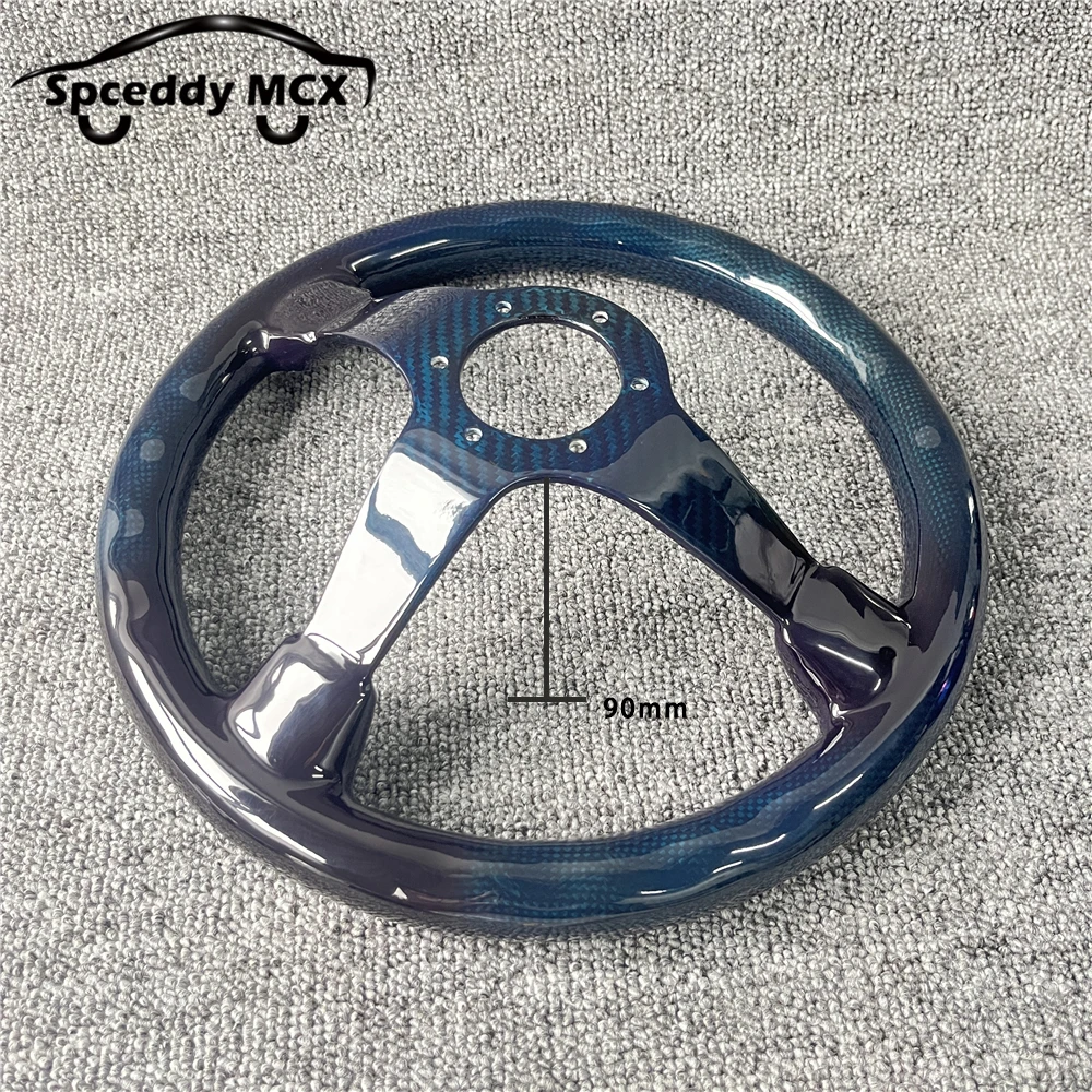 Blue Full Carbon Fiber Steering Wheel Universal Racing Sport Deep Dish Steering Wheel 14inch 340mm