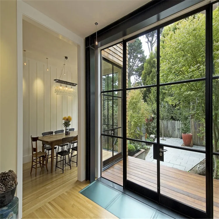 Steel Door Shopping Mall Exterior Wrought Iron Metal Entry Door Customized Glass Steel Windows and Doors