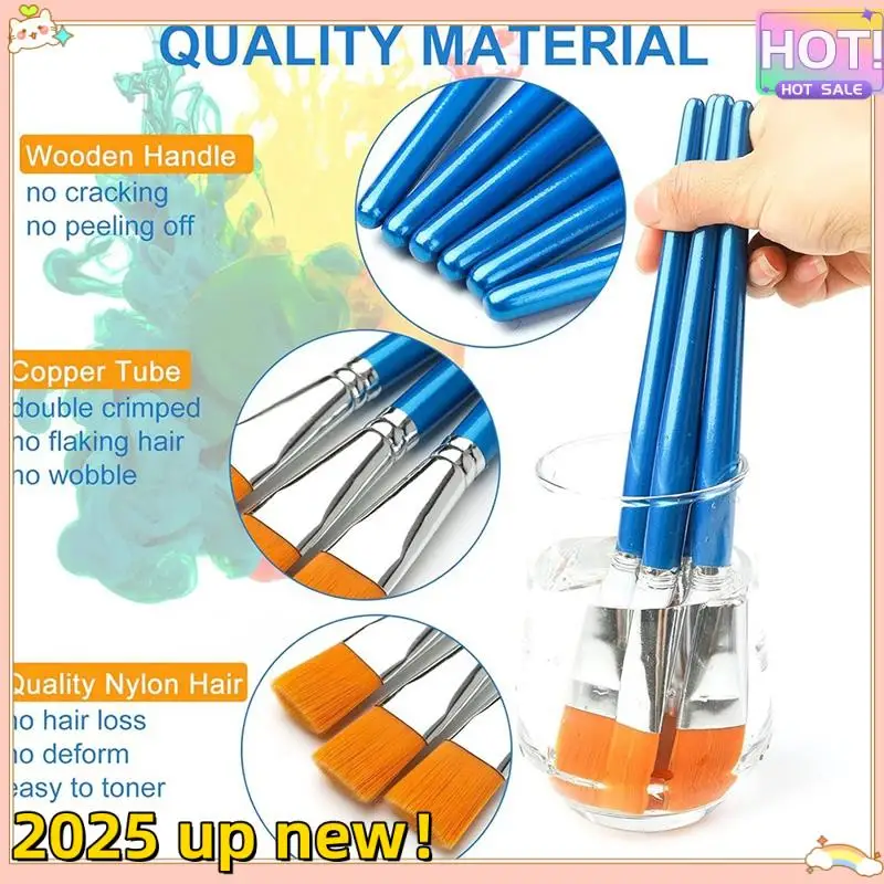 L47A-Flat Paint Brushes For Acrylic Painting,12Pcs Large Synthetic Paint Brushes Bulk With Wooden Handle For Acrylic,Crafts