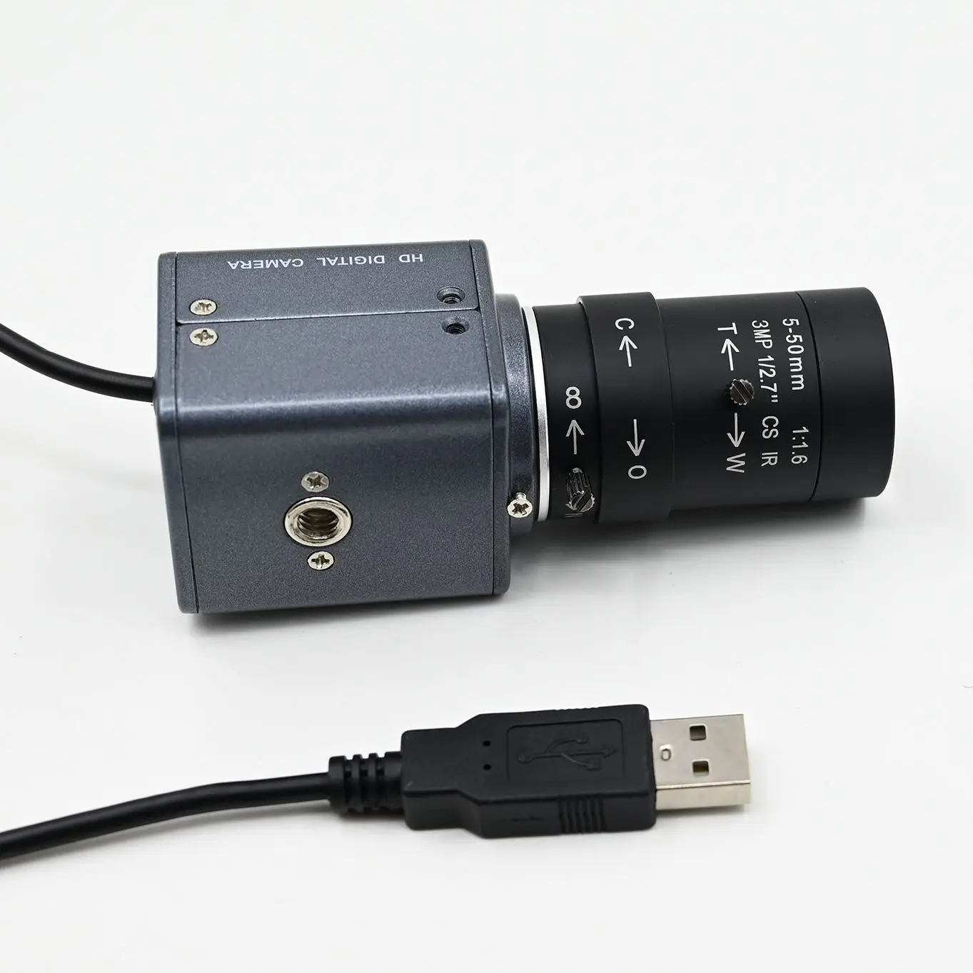 Globalna migawka 210fps monochromatyczna mini kamera USB VGA, ręczny obiektyw zmiennoogniskowy 5-50mm/2.8-12mm mocowanie CS