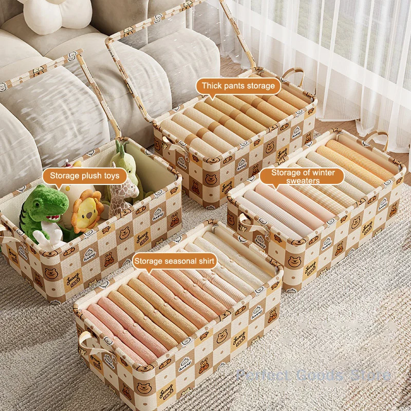 Caja de almacenamiento de ropa con marco de acero de oso de dibujos animados, cesta de almacenamiento para dormitorio, armario, caja de almacenamiento de tela para ropa, nuevo