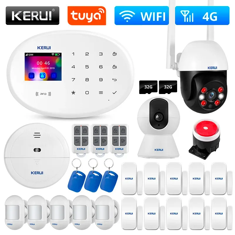 KERUI W204 4G GSM WIFI Tuya Smart Home Alarm System Kit Wireless Alarm Security System IP Camera Control Autodial Siren Sensor