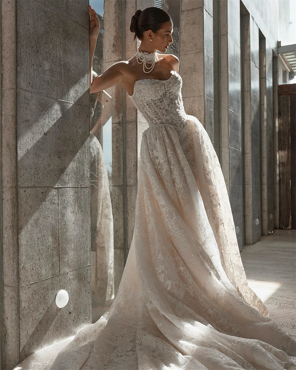Vestido De Novia De encaje De marfil Sexy personalizado, vestidos De Novia formales sin mangas con escote en forma De corazón, Vestido De Novia suave con tren capilla