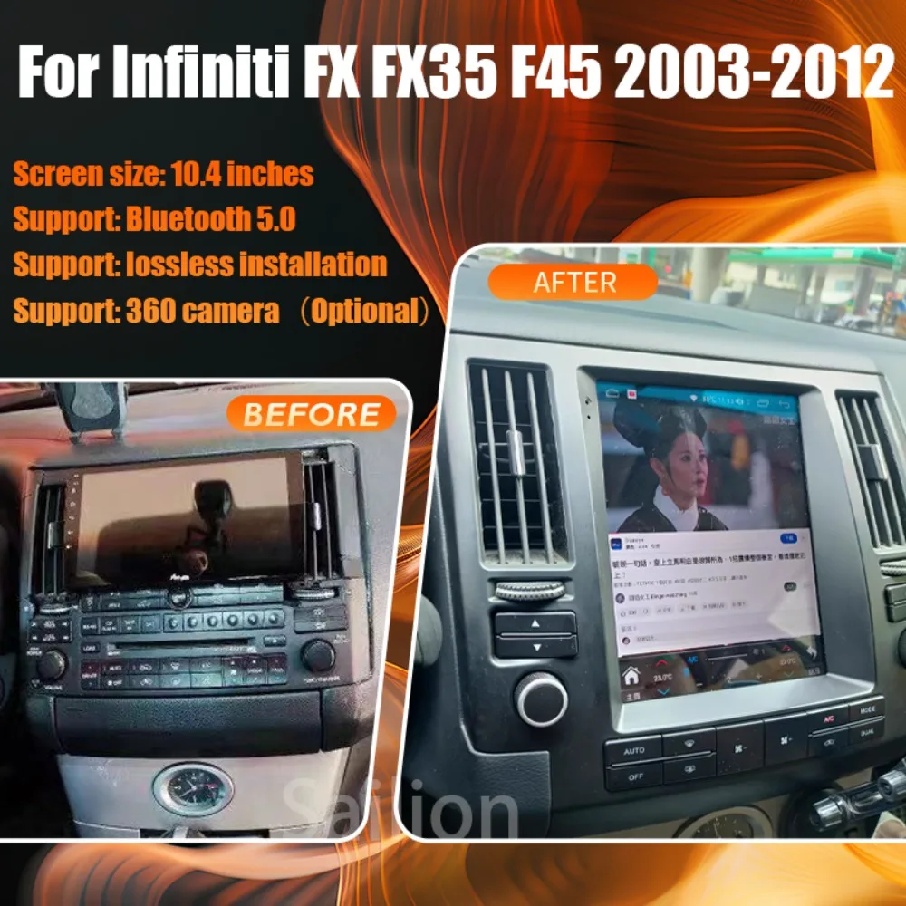 Android 14 Car Radio For Infiniti FX FX35 F45 2003-2012 Tesla Automotive Multimedia Carplay Auto WIFI Bluetooth Stereo 4G 1Din