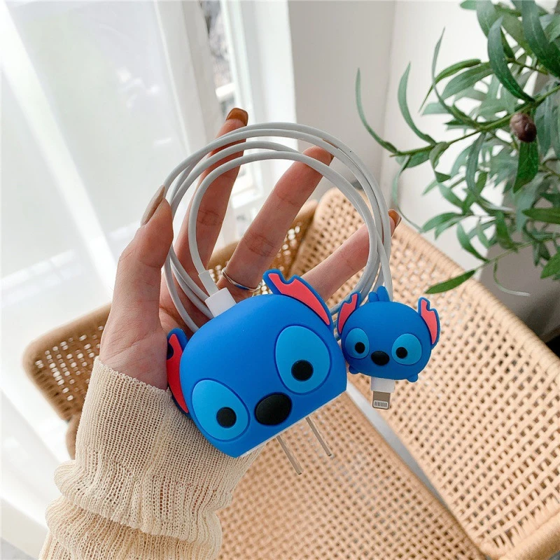 Disney Cartoon Cable Protector For iPhone 11 12 iPad 18W 20W Data Line Cable Winder Silicone Fast Charger Protection Organizer