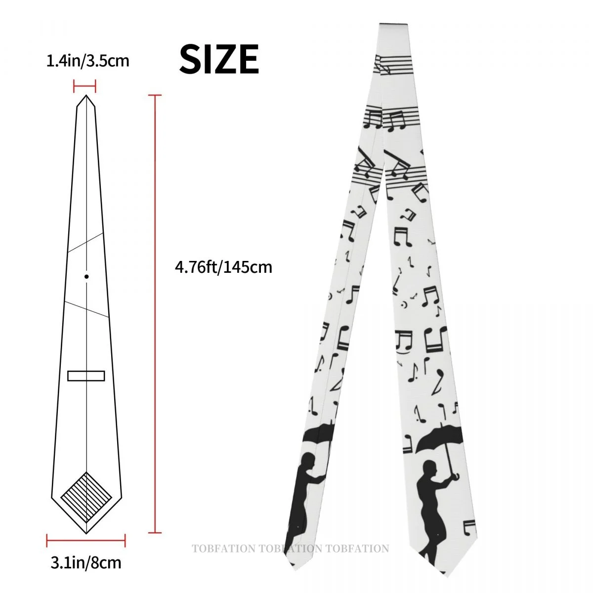 Singing In The Raaaain Music Notes New 3D Printing Tie 8cm Wide Polyester Necktie Shirt Accessories Party Decoration