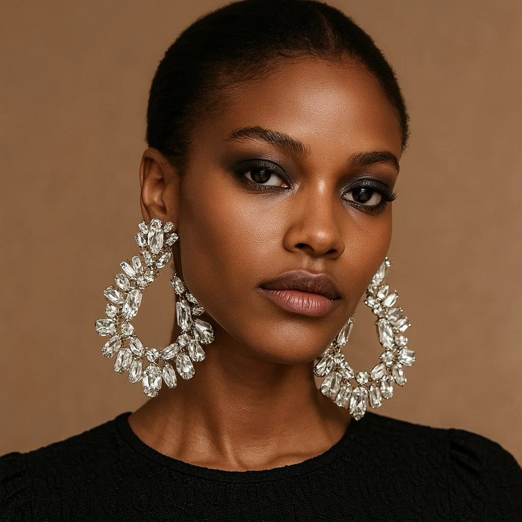 New water drop earrings exaggerated rhinestone earrings design sense catwalk accessories women's earrings