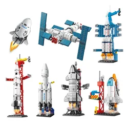 Moc Mini Aviation Manned Rocket Model Building Blocks Space Aerospace Station Bricks City Construction Toys for Children