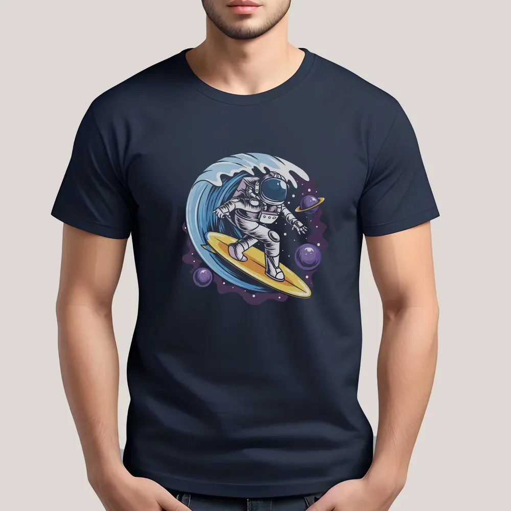 Astronaut Surfing in Space Lustiges Unisex-T-Shirt Planeten, Sterne, Surfer-T-Shirt Sommermarke Super Size