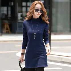 New Winter T Shirt Women Long Sleeve Fashion Pullovers Warm Fleece Turtleneck T-shirt Long Tunic Tops Solid Color Female Clothes