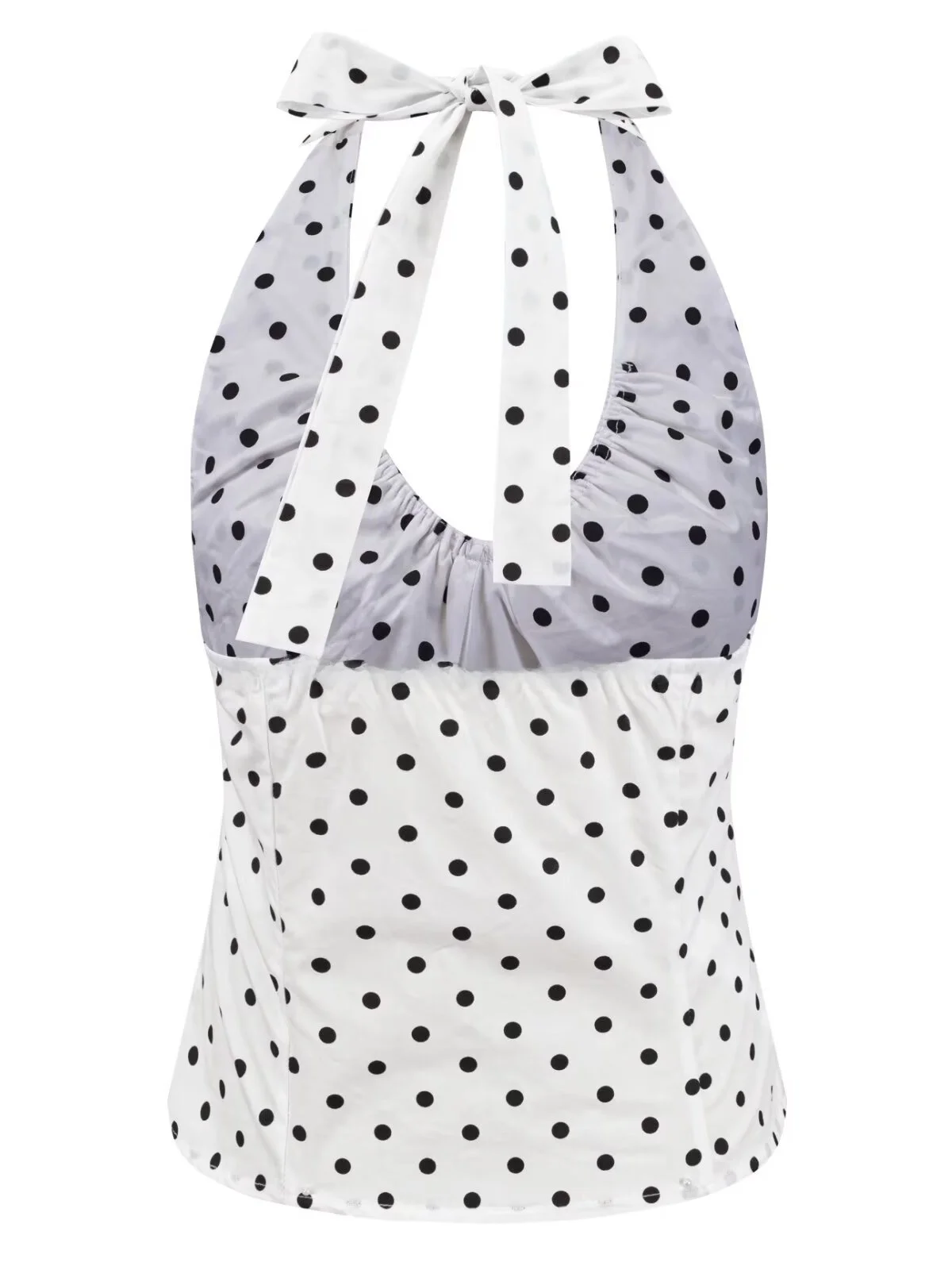 White Polka Dot V-Neck Backless Strap Vest Women's Summer Sexy Outerwear Top Polyester Short Length Fashion Element