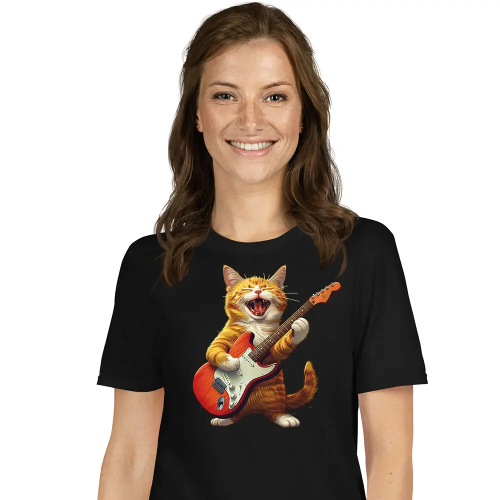 Música Lovers Novidade Tee, Gato Laranja, Estrela, Músico T-Shirt