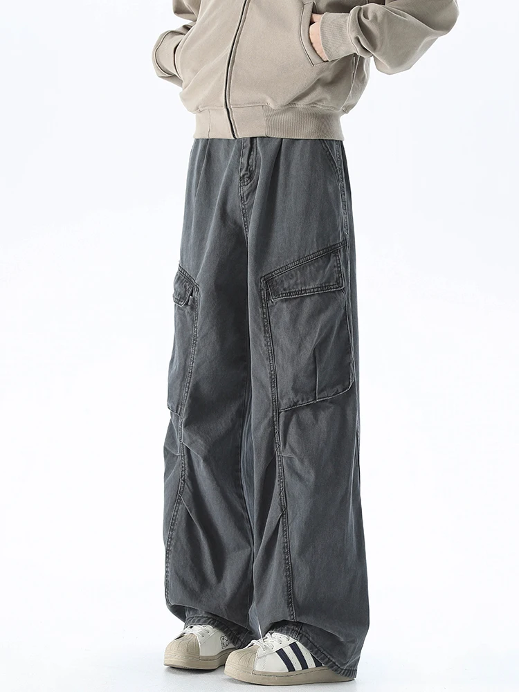 

Trendy American Retro Work Pants Loose Casual Straight Leg Trousers for Men And Women with Big kets Youthful Spring Sle