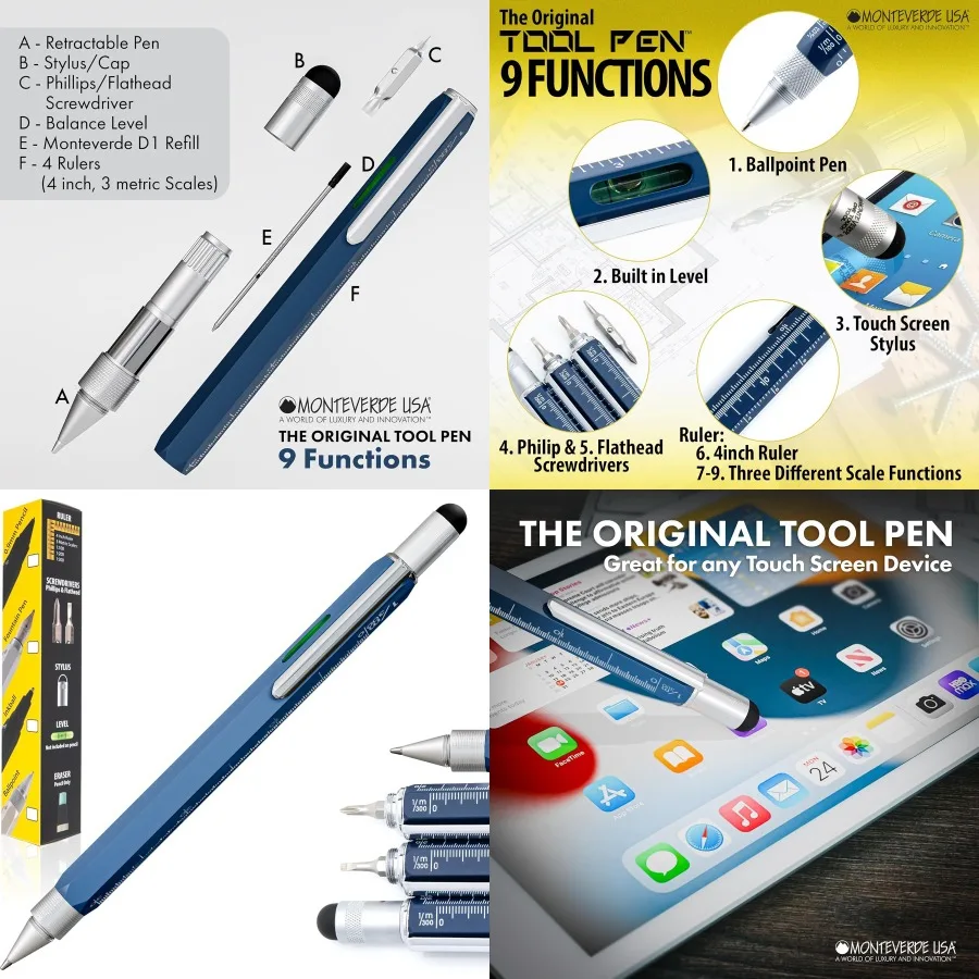 

Инструмент Monteverde USA 9-в-1, шариковая ручка синего цвета, многофункциональная ручка со стилусом, отвертками, уровень и линейка, эксклюзивный сбор