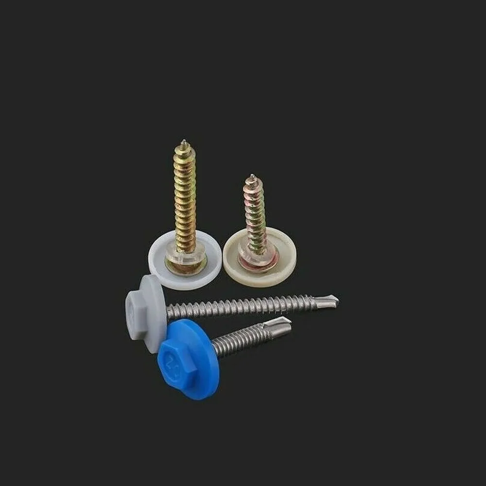 ฝาครอบสกรูหกเหลี่ยมภายนอกขนาด 5.2 มม. 30 ชิ้น ฝาครอบสกรูกันน้ำสำหรับกระเบื้องเหล็ก ฝาครอบสกรูเจาะตัวเอง น็อตเกลียวปล่อย ฝาครอบพลาสติก