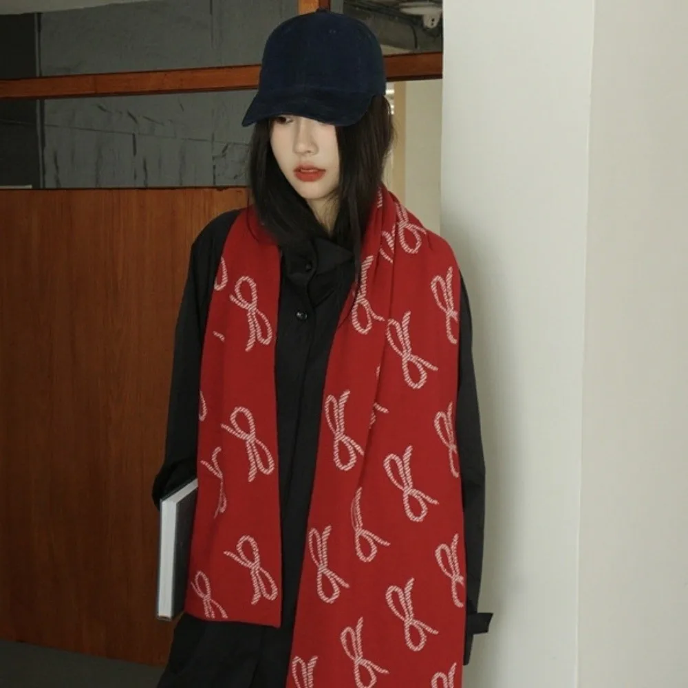 Fashion Lightweight Bow Scarf Two-sided Korean Style Imitation Wool Scarf Windproof Warm Winter Shawl Gift