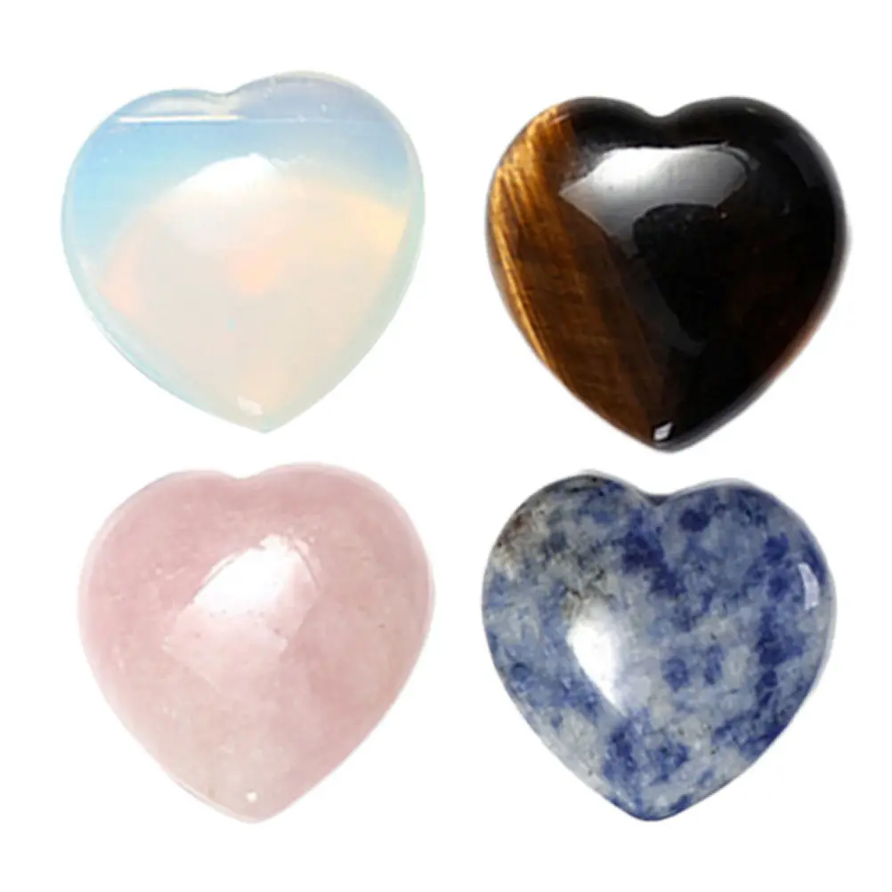4Pcs Heart Shaped Crystal Stones Natural Polished Gemstones Decorative Ornament Perfect for Desktop Table Decoration