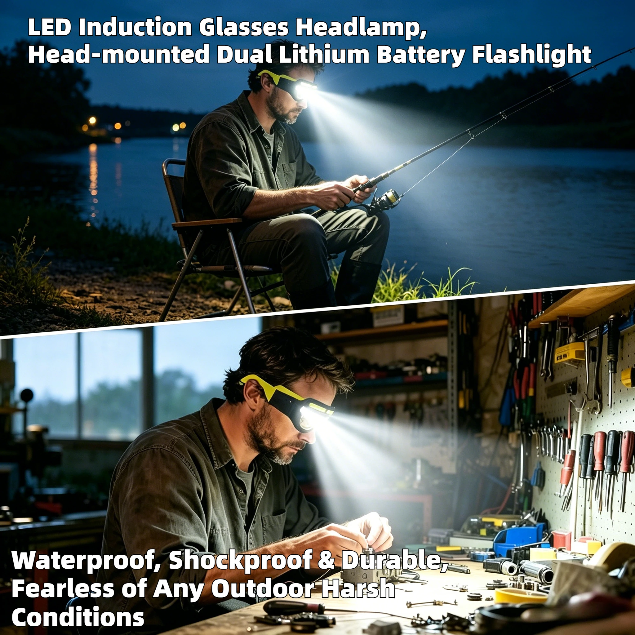 LED Induction Headlamp Glasses Hands Free Head Mount Flashlight Long Endurance Night Fishing Camping Head Light Accessories