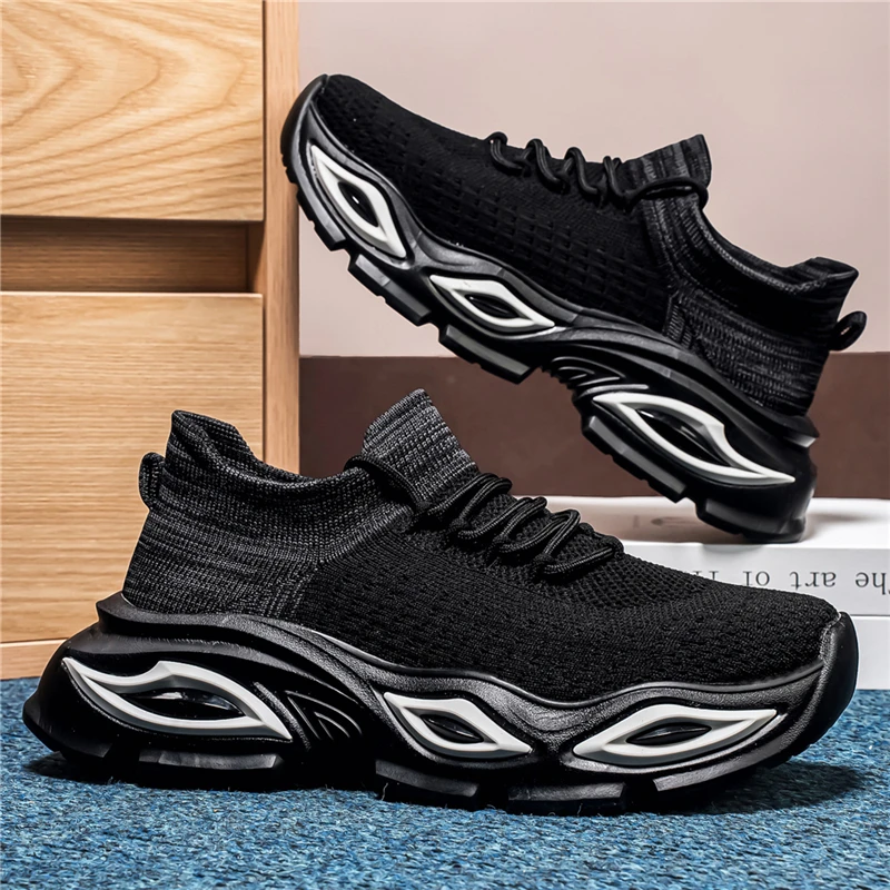 Elastic Knit Sock Sneakers Men Chunky Thick Sole Height Increasing Breathable Daily Running Casual Trainers 39-45
