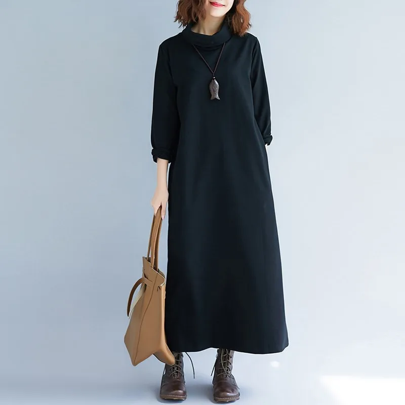 Plus Size Women's Turtleneck Knitting Dress Winter Thick Velvet Maxi Long Sleeve dress Autumn Casual 5XL 6XL