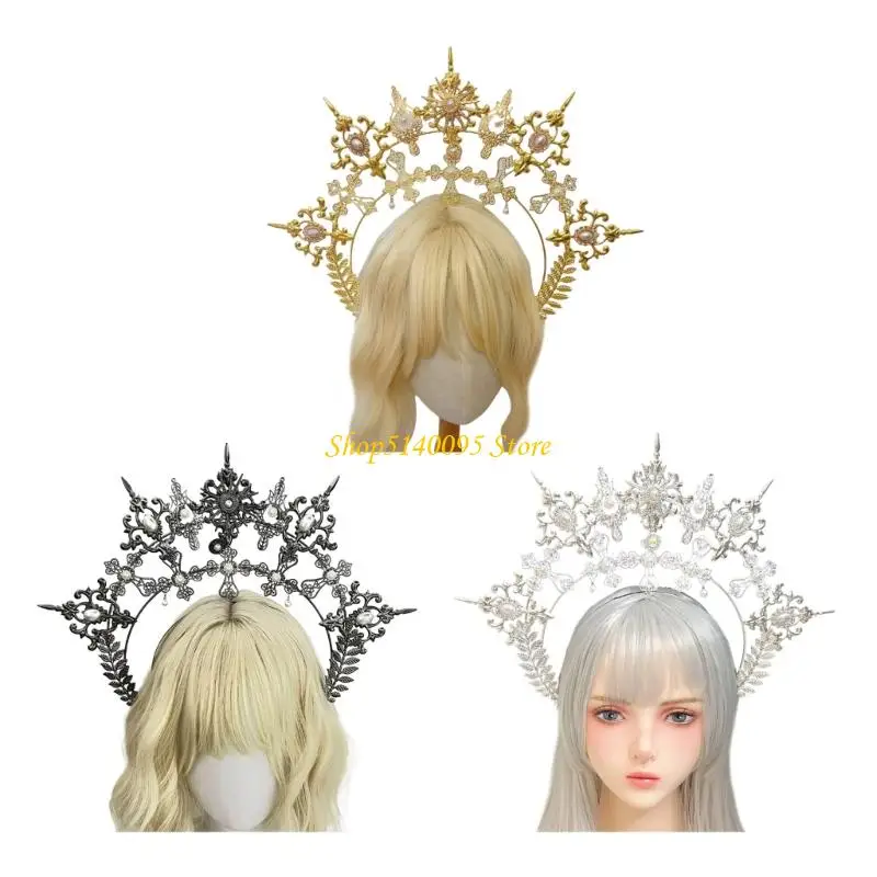 

DXAE Gothic Bridal Crowned Hair Ornament Baroque Costume Jewelry Metal Headwear