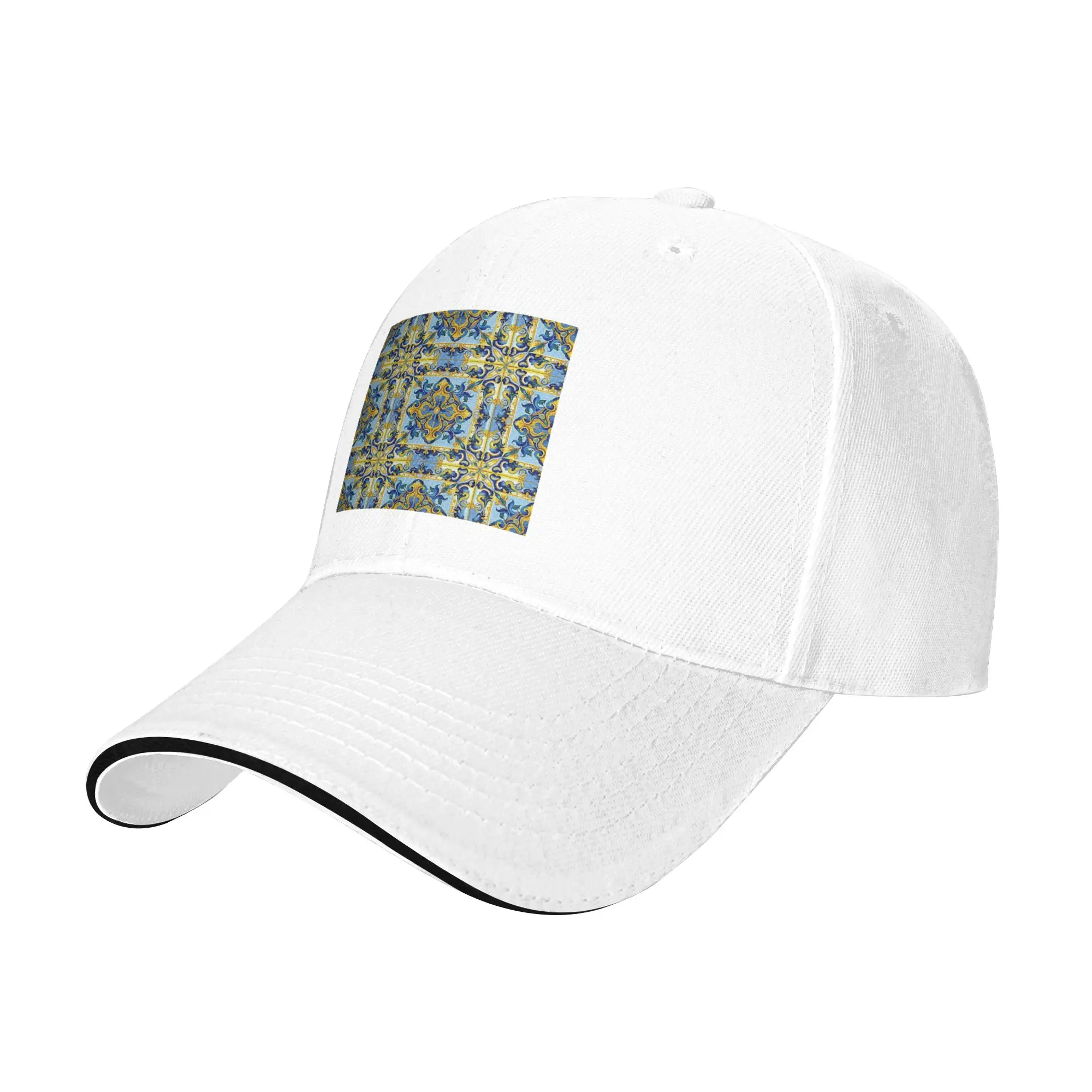 Italian majolica tiles Blue and Gold Cap Casual Baseball Caps Adjustable Hat Hip Hop Summer Unisex Baseball Hats Customizable