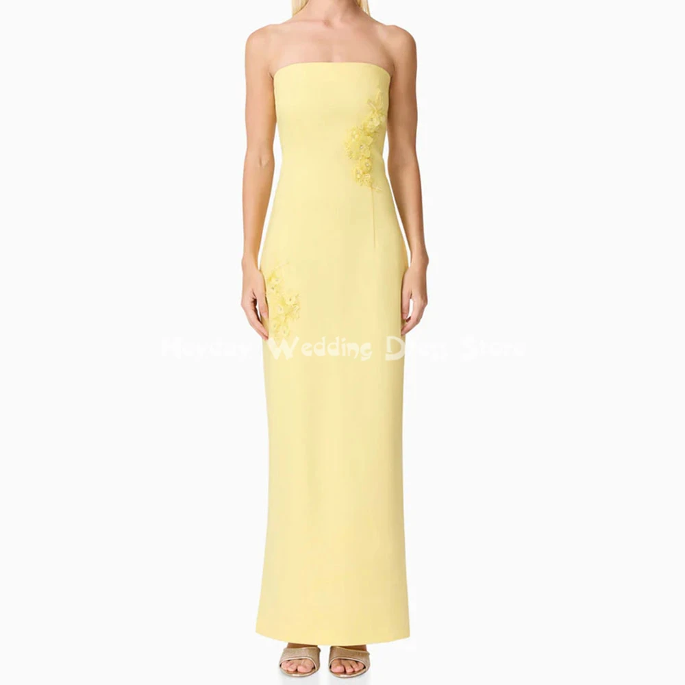

Heyday Women's Crepe Strapless 3D Flowers Applique Straight Saudi Evening Dresses With Sleeveless Formal Elegant Dresses 2025