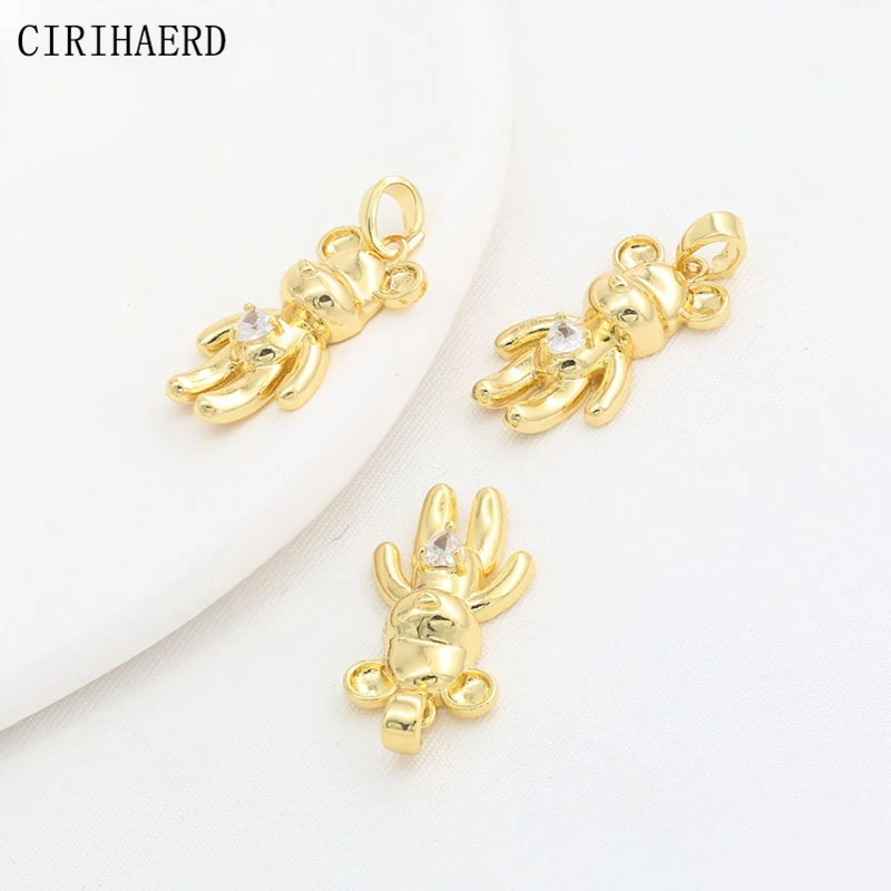 

Woman's Necklace Pendant 14K Gold Plated Inlaid Zircon Animal Bear Pendants Charms For Jewelry Making Supplies Small Pendants
