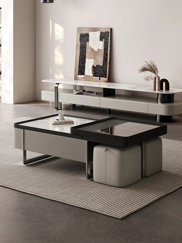 

Italian telescopic coffee table household living room 2024 new coffee table with small stool light luxury high sens