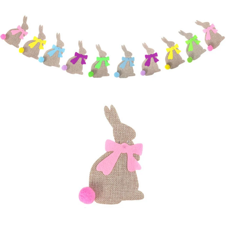 Linen Bunny Banner Happy Easter Party Banner Spring Easter Decoration 2024 Home Party Hanging Flag Garland Banners Bunting