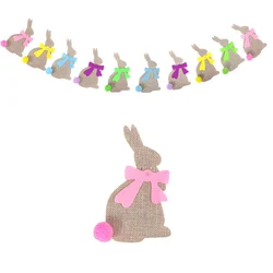 Linen Bunny Banner Happy Easter Party Banner Spring Easter Decoration 2024 Home Party Hanging Flag Garland Banners Bunting