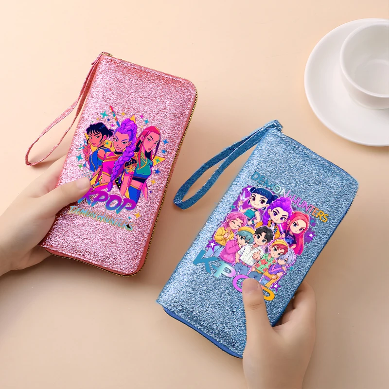 KPop Demon Hunters Wallets Sequin Bling Women Short Zipper Wallets Pu Leather Coin Purse ID Card Holder Female Clutch Purses