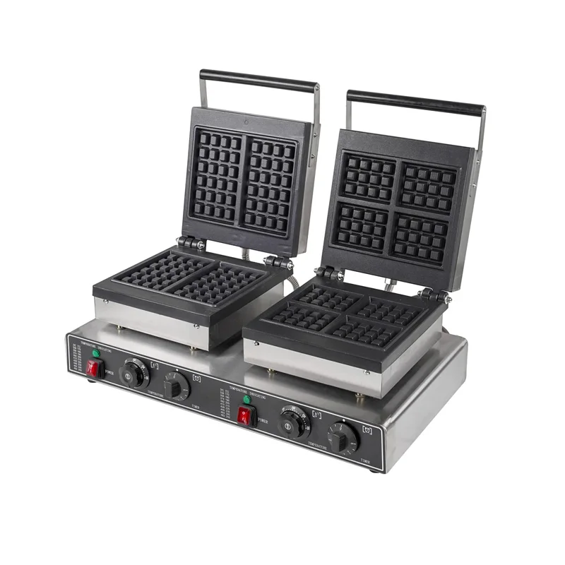 

Коммерческая квадратная бельгийская вафельница с антипригарным покрытием, двойная вафельница с 2 и 4 ломтиками, бельгийская вафельница с таймером и термостатом