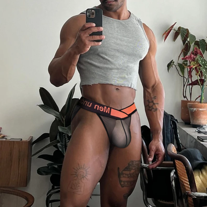 1/3PCS Men Briefs Man Underwear Transparent Bikini Mesh Male Underpants Large Crotch Pouch Men\'s Panties Gays Sport Men Brief
