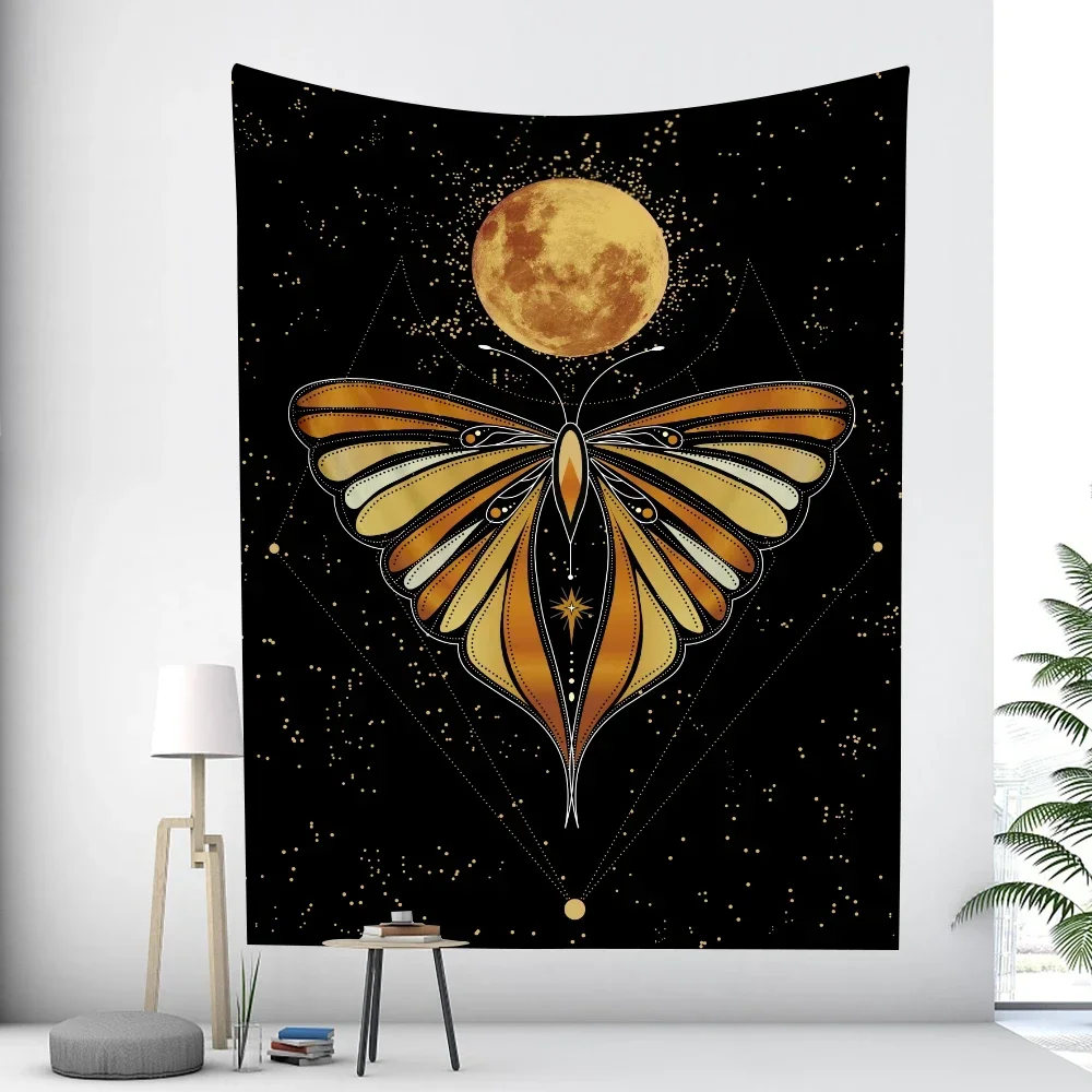 Moon Butterfly Psychedelic Scene Home Decor Art Tapestry Hippie Boho Tarot Pretty Room Wall Decor Wall Hanging