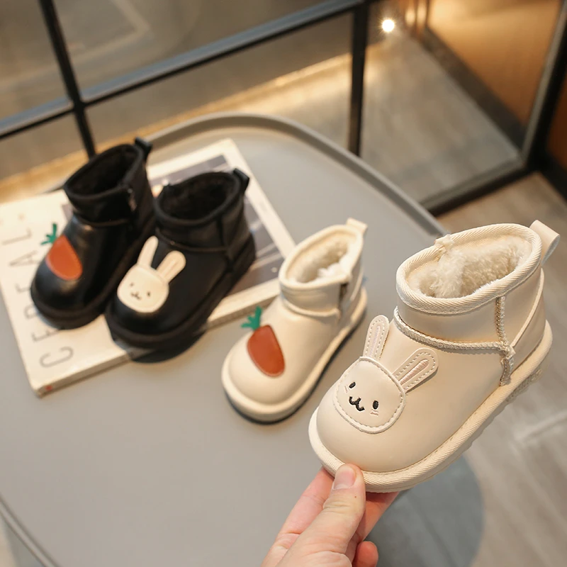 Novas botas de inverno das crianças para a menina bonito coelho crianças moda causal tornozelo botas de pelúcia calor versátil princesa botas de algodão