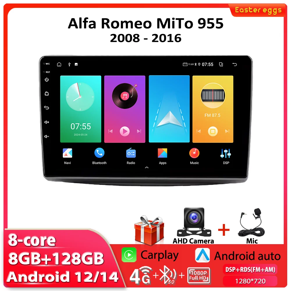 Car Radio Carplay For Alfa Romeo MiTo 955 2008-2016 Multimedia Video Player GPS Navigation Stereo Android Auto 4G WIFI Autoradio