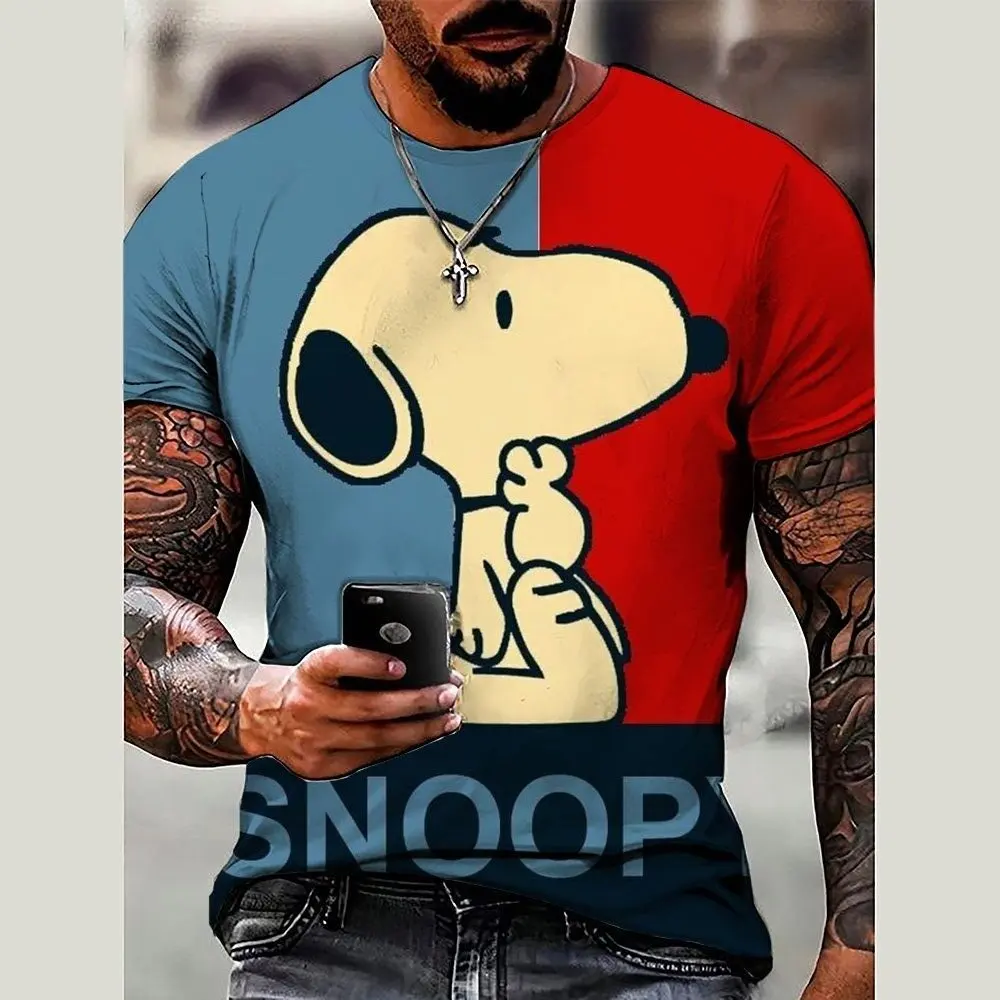 2024 New Men's Vintage T-Shirt Fun Snoopy Printed American Plus-Size Hip-Hop Personality Short-Sleeved Daily Casual Clothing